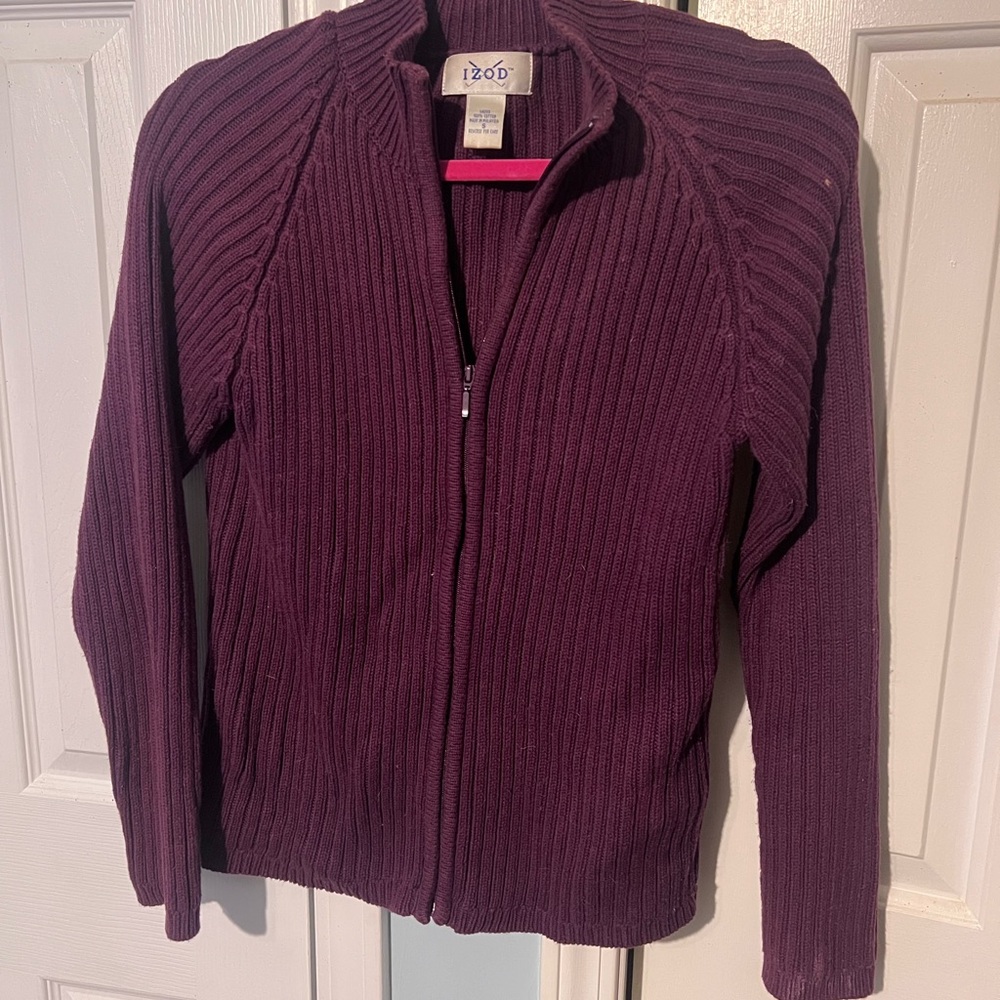 IZOD Women's Ribbed Cardigan in Deep Purple